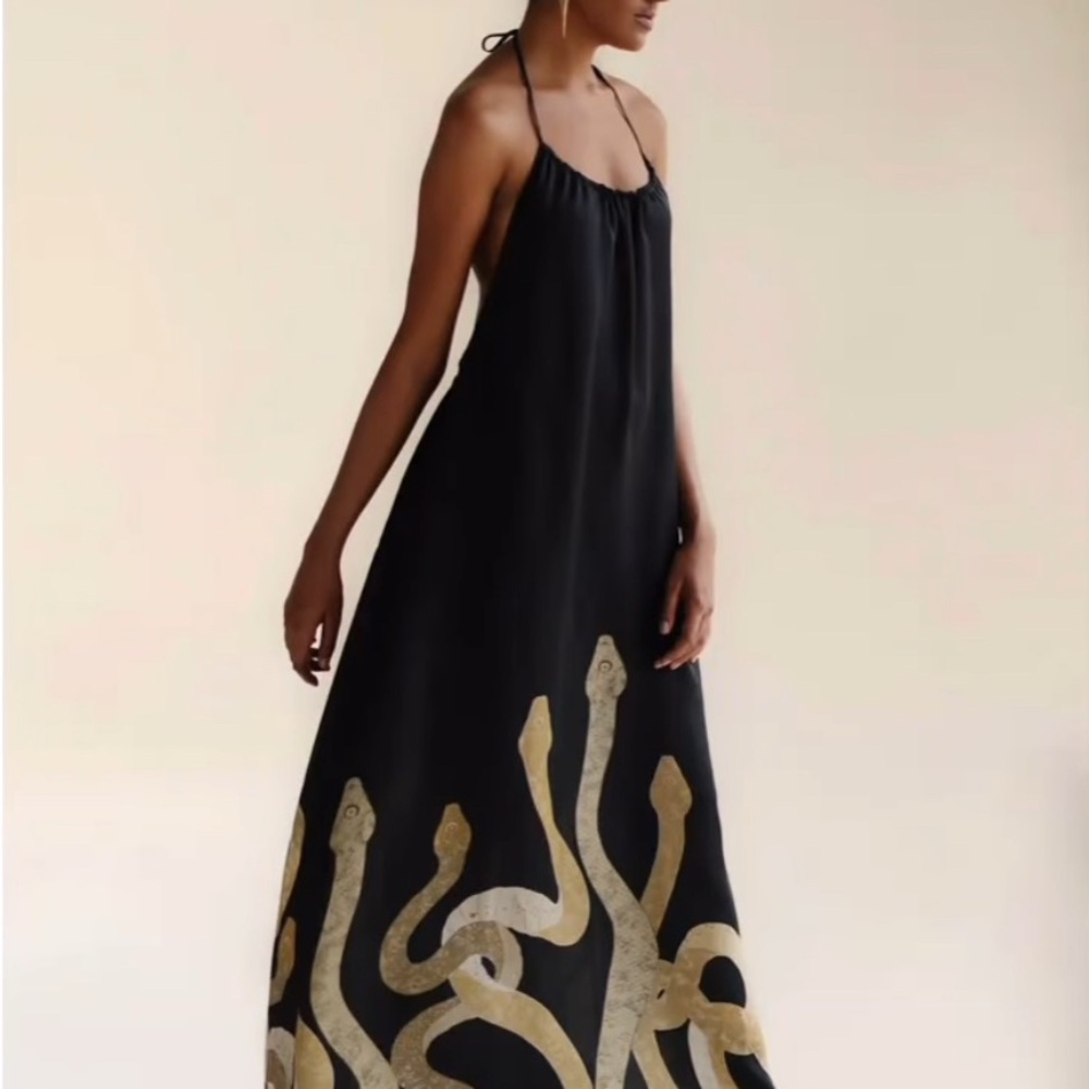 Elegant Black and Gold Halter Dress